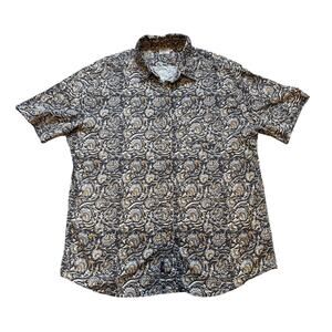 Faherty Breeze Camp brown‎ desert floral short sleeve button mens shirt SIZE XL